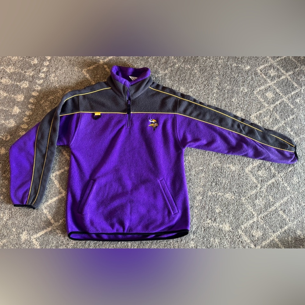 Youth Minnesota Vikings Quarter Zip Fleece Long Sleeve with Pocket size 14-16